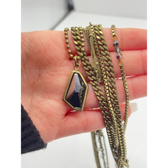 Silpada Layered Brass Necklace With Faceted Black Stone Pendant - Picture 4 of 5